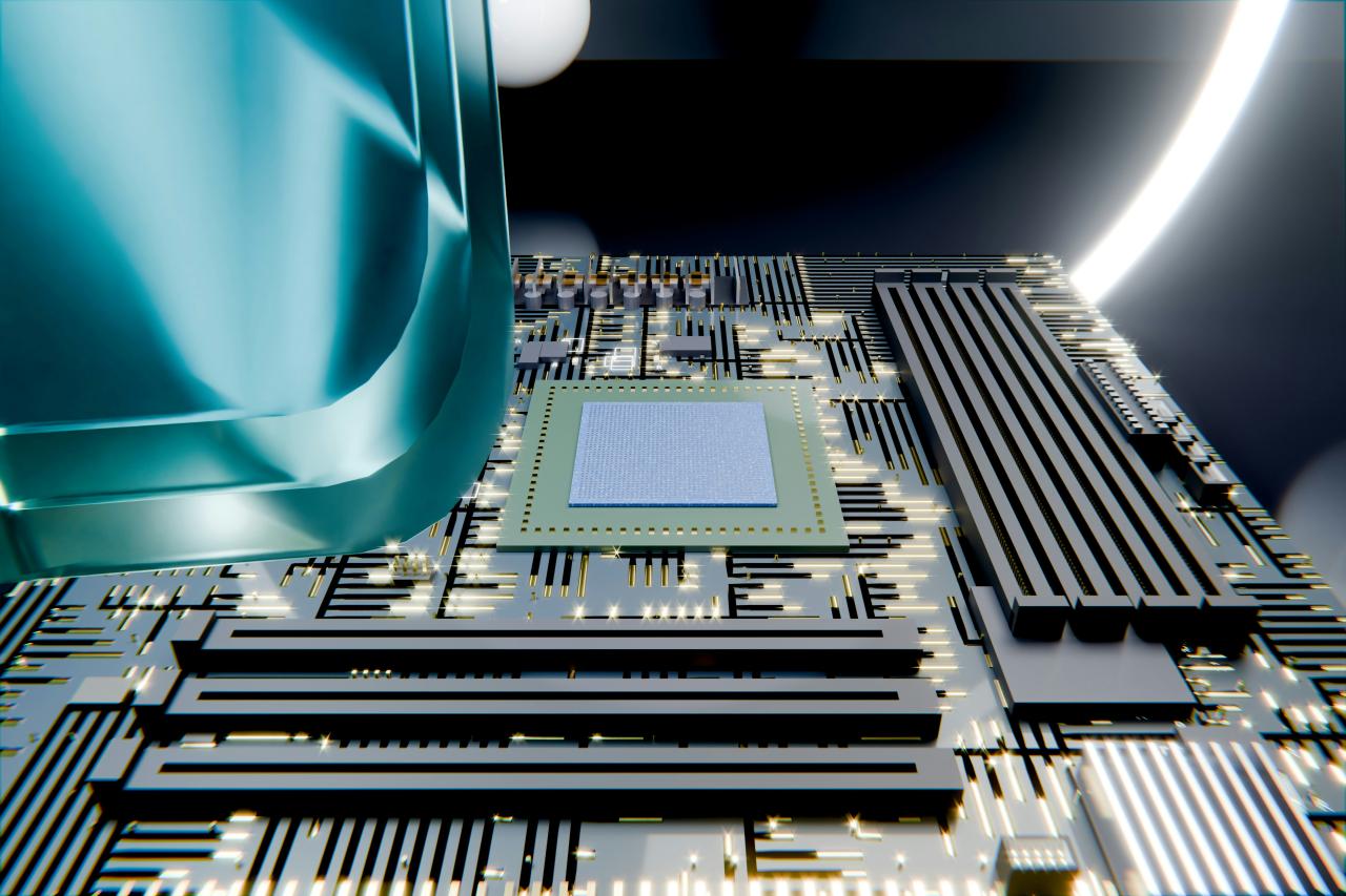 Circuit board with processor and reflective teal element